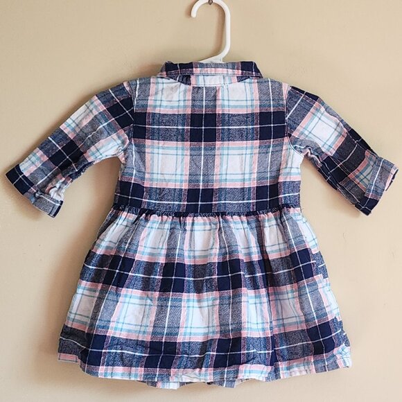 Carter’s Plaid Flannel Dress Blue Pink Size 12 Months - Picture 3 of 4